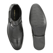 Men Premium Leather Black Formal Chelsea Ankle Boot (Amazona-95-Black)