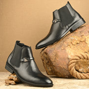 Men Premium Leather Black Formal Chelsea Ankle Boot (Amazona-95-Black)