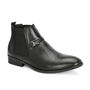 Men Premium Leather Black Formal Chelsea Ankle Boot (Amazona-95-Black)
