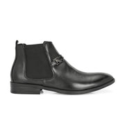Men Premium Leather Black Formal Chelsea Ankle Boot (Amazona-95-Black)