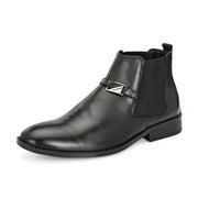 Men Premium Leather Black Formal Chelsea Ankle Boot (Amazona-95-Black)