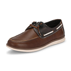 West Port Men Premium Leather Boat Shoes (Danial-66-Tan-Grey)