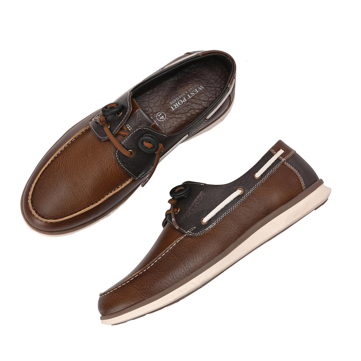 West Port Men Premium Leather Boat Shoes (Danial-66-Tan-Grey)