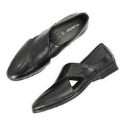 Men Premium Leather Black Stylish & Comfortable Peshawari Sandals (Indigo-21-Black)
