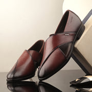 Men Premium Leather Bordo Stylish & Comfortable Peshawari Sandals (Indigo-21-Bordo)