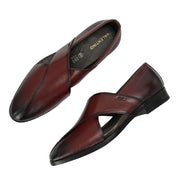 Men Premium Leather Bordo Stylish & Comfortable Peshawari Sandals (Indigo-21-Bordo)