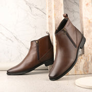 Men Premium Leather Brown Formal Ankle Zipper Boot (NewTop-98-Brown)