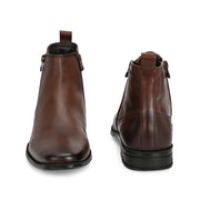Men Premium Leather Brown Formal Ankle Zipper Boot (NewTop-98-Brown)