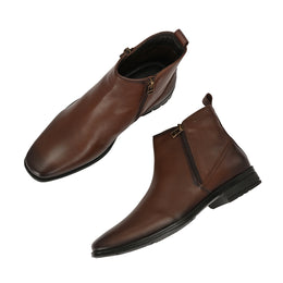 Men Premium Leather Brown Formal Ankle Zipper Boot (NewTop-98-Brown)