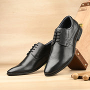 Men Premium Leather Black Lace-Up Formal Derby Shoes (Reform-71-Black)