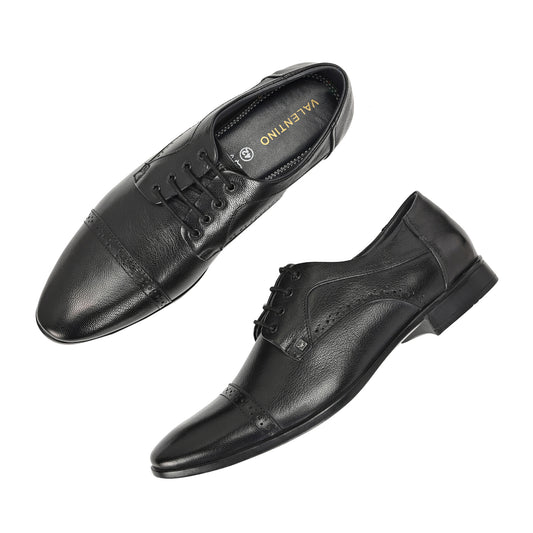 Men Premium Leather Black Lace-Up Formal Derby Shoes (Ramky-69-Black)