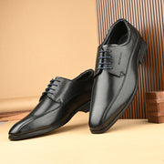 Men Premium Leather Black Lace-Up Formal Derby Shoes (V-Roman-55-Black)