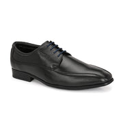 Men Premium Leather Black Lace-Up Formal Derby Shoes (V-Roman-55-Black)