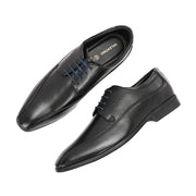Men Premium Leather Black Lace-Up Formal Derby Shoes (V-Roman-55-Black)