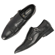 Men Premium Leather Slip-On Monk Strap Formal Shoes  (V-Roman-81-Black)