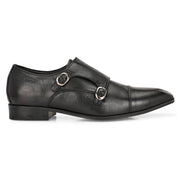 Men Premium Leather Slip-On Monk Strap Formal Shoes  (V-Roman-81-Black)
