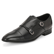 Men Premium Leather Slip-On Monk Strap Formal Shoes  (V-Roman-81-Black)