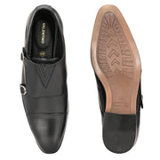 Men Premium Leather Slip-On Monk Strap Formal Shoes  (V-Roman-81-Black)