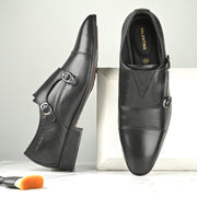 Men Premium Leather Slip-On Monk Strap Formal Shoes  (V-Roman-81-Black)