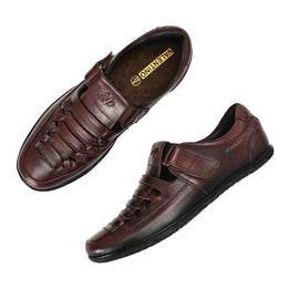 Valentino Men's Genuine Leather Cherry Sandals with Cushioned Footbed and Durable Rubber Sole (CityWalker-23-Cherry)