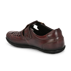 Valentino Men's Genuine Leather Cherry Sandals with Cushioned Footbed and Durable Rubber Sole (Rome-23-Cherry)