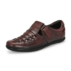 Valentino Men's Genuine Leather Cherry Sandals with Cushioned Footbed and Durable Rubber Sole (Rome-23-Cherry)