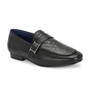 Men Premium Leather Quilted Pattern Penny Loafers with Tunit Sole (Miles-05-Black)
