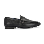 Men Premium Leather Quilted Pattern Penny Loafers with Tunit Sole (Miles-05-Black)