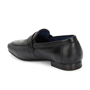 Men Premium Leather Quilted Pattern Penny Loafers with Tunit Sole (Miles-05-Black)