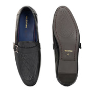 Men Premium Leather Quilted Pattern Penny Loafers with Tunit Sole (Miles-05-Black)
