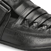 Valentino Men's Genuine Leather Black Sandals with Cushioned Footbed and Durable Rubber Sole (CityWalker-23-Black)