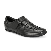 Valentino Men's Genuine Leather Black Sandals with Cushioned Footbed and Durable Rubber Sole (CityWalker-23-Black)