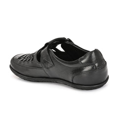 Valentino Men's Genuine Leather Black Sandals with Cushioned Footbed and Durable Rubber Sole (Rome-23-Black)