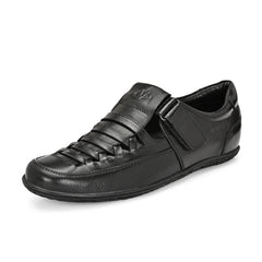 Valentino Men's Genuine Leather Black Sandals with Cushioned Footbed and Durable Rubber Sole (Rome-23-Black)