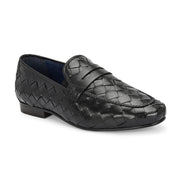 Valentino Genuine Leather Woven Slip-On Loafers for Men with Nulite Sole - (Miles-10-Black)
