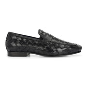 Valentino Genuine Leather Woven Slip-On Loafers for Men with Nulite Sole - (Miles-10-Black)