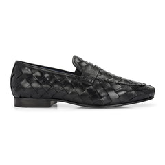 Valentino Genuine Leather Woven Slip-On Loafers for Men with Nulite Sole - (Speed-10-Black)