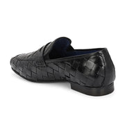Valentino Genuine Leather Woven Slip-On Loafers for Men with Nulite Sole - (Miles-10-Black)