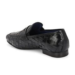 Valentino Genuine Leather Woven Slip-On Loafers for Men with Nulite Sole - (Speed-10-Black)