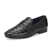 Valentino Genuine Leather Woven Slip-On Loafers for Men with Nulite Sole - (Miles-10-Black)