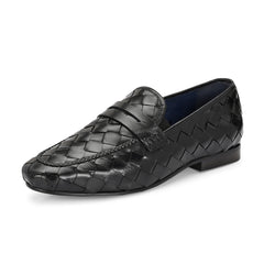 Valentino Genuine Leather Woven Slip-On Loafers for Men with Nulite Sole - (Speed-10-Black)