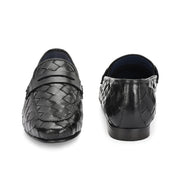 Valentino Genuine Leather Woven Slip-On Loafers for Men with Nulite Sole - (Miles-10-Black)