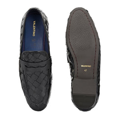 Valentino Genuine Leather Woven Slip-On Loafers for Men with Nulite Sole - (Speed-10-Black)