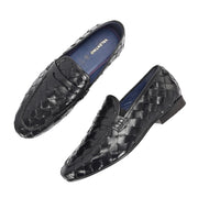 Valentino Genuine Leather Woven Slip-On Loafers for Men with Nulite Sole - (Miles-10-Black)