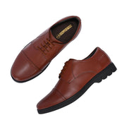 Men Premium Leather Tan Police Shoes with Durable Rubber Sole | Lace-Up Formal Shoes for Office & Duty (Earth-52-Tan)