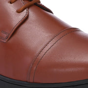 Men Premium Leather Tan Police Shoes with Durable Rubber Sole | Lace-Up Formal Shoes for Office & Duty (Earth-52-Tan)