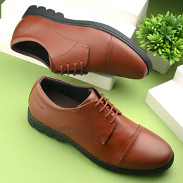 Men Premium Leather Tan Police Shoes with Durable Rubber Sole | Lace-Up Formal Shoes for Office & Duty (Earth-52-Tan)