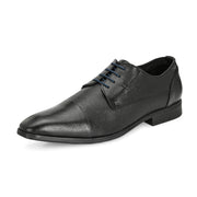 Men Premium Leather Black Lace-Up Formal Derby Shoes (V-Roman-62-Black)