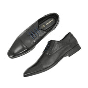 Men Premium Leather Black Lace-Up Formal Derby Shoes (V-Roman-62-Black)