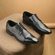 Men Premium Leather Black Lace-Up Formal Derby Shoes (V-Roman-62-Black)